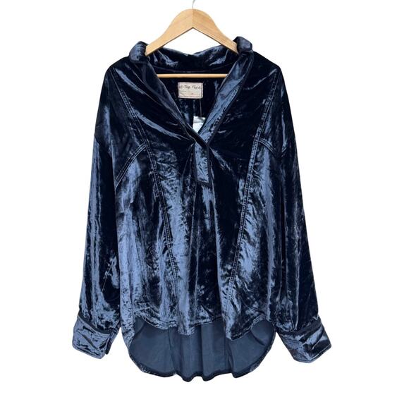 Free People Luxy Velvet Solid Long Sleeve Top Navy Blue/Night Sky Size M - Picture 3 of 8